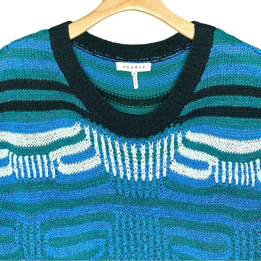 Sandro Blue and Green Patterned Sweater - Picture 3 of 5
